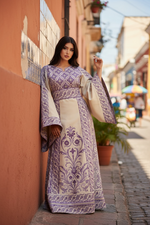 Load image into Gallery viewer, Absolutely Stunning Purple Embroidered Palestinian Fellahi Thobe With Matching Headpiece
