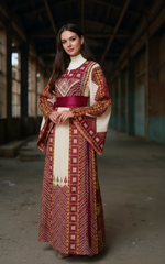 Load image into Gallery viewer, Thobe Al-Biyara Palastine Heritage Burgundy Embroidered
