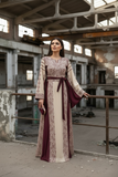 Maroon Tatreez Elegant Embroidered Palestinian Beige Dress
