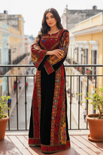 Load image into Gallery viewer, Black Velvet embellished with intricate Qasab (metallic) embroidery.
