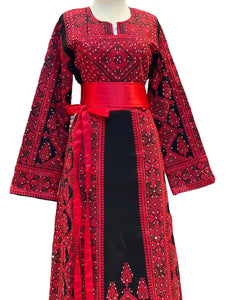 Black/Red Palstainen Embroidery Traditional Long Thoub