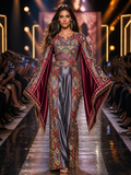 Al-Fidda The Winged Metallic Gray with Wine Accents Thoub