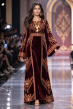 Maroon Velvet Bloom Stunning Thoub