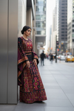 Dark maroon Embroidered Palestinian Thobe Featuring Wide Sleeve