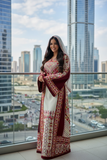 Maroon Embroidered Thobe with Matching Headpiece – Palestinian Fellahi Thobe with Belt