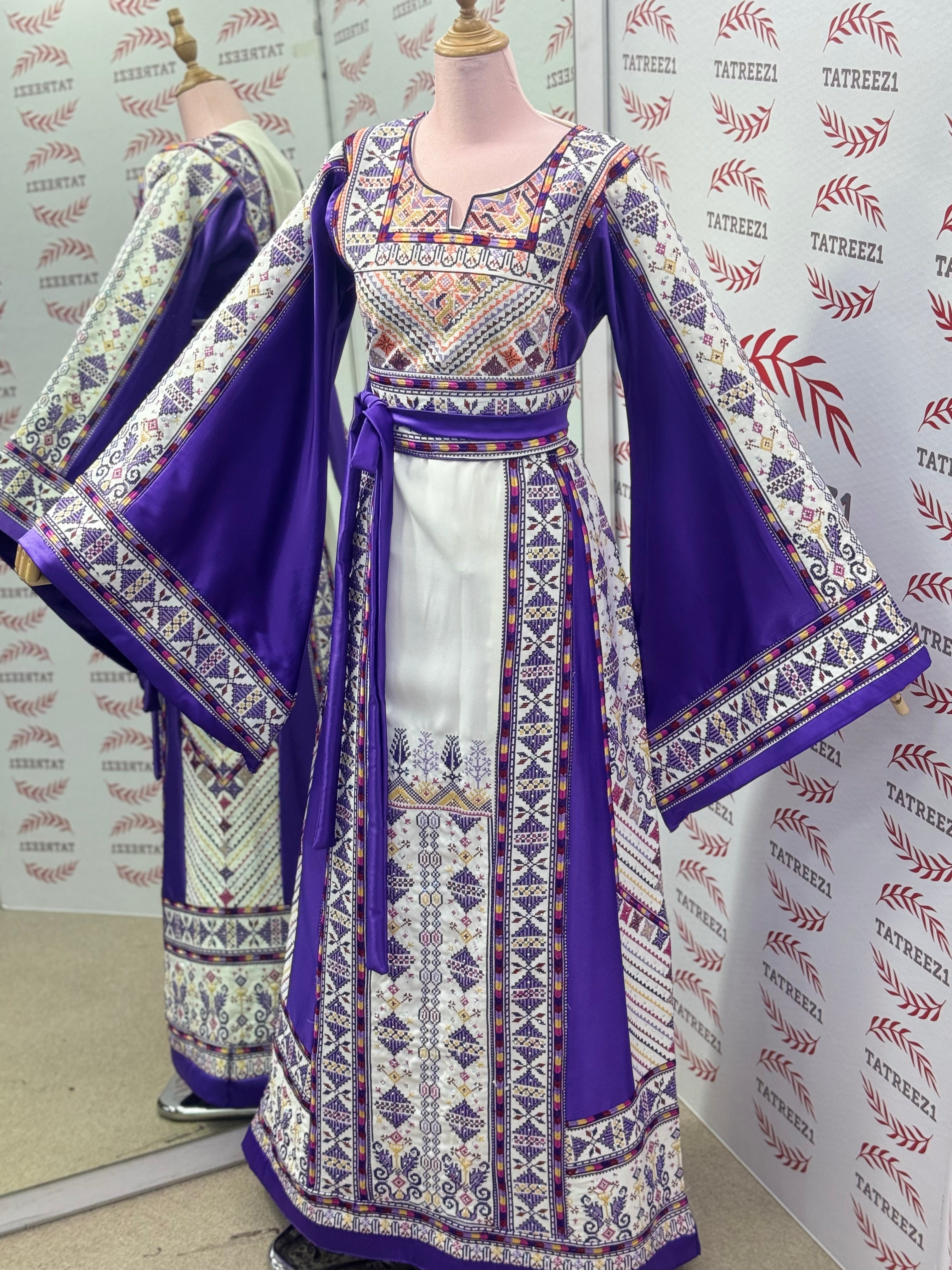 Purple Embroidery Traditional Palestinian Thobe Machine Made