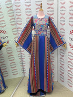 Load image into Gallery viewer, Blue Majdalway Embroidered Palestinian Fellahi Thobe
