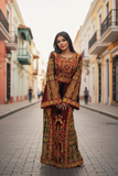 Jennah & Naar Velvet embellished with intricate Qasab (metallic) embroidery.