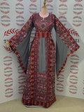 Gray Embroidered Palestinian Thobe with Matching Embroidered Belt