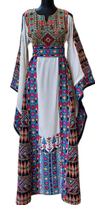 Royal White Embroidery Traditional Palestinian Thobe Machine Made
