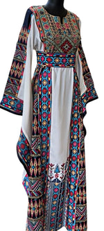 Load image into Gallery viewer, Royal White Embroidery Traditional Palestinian Thobe Machine Made
