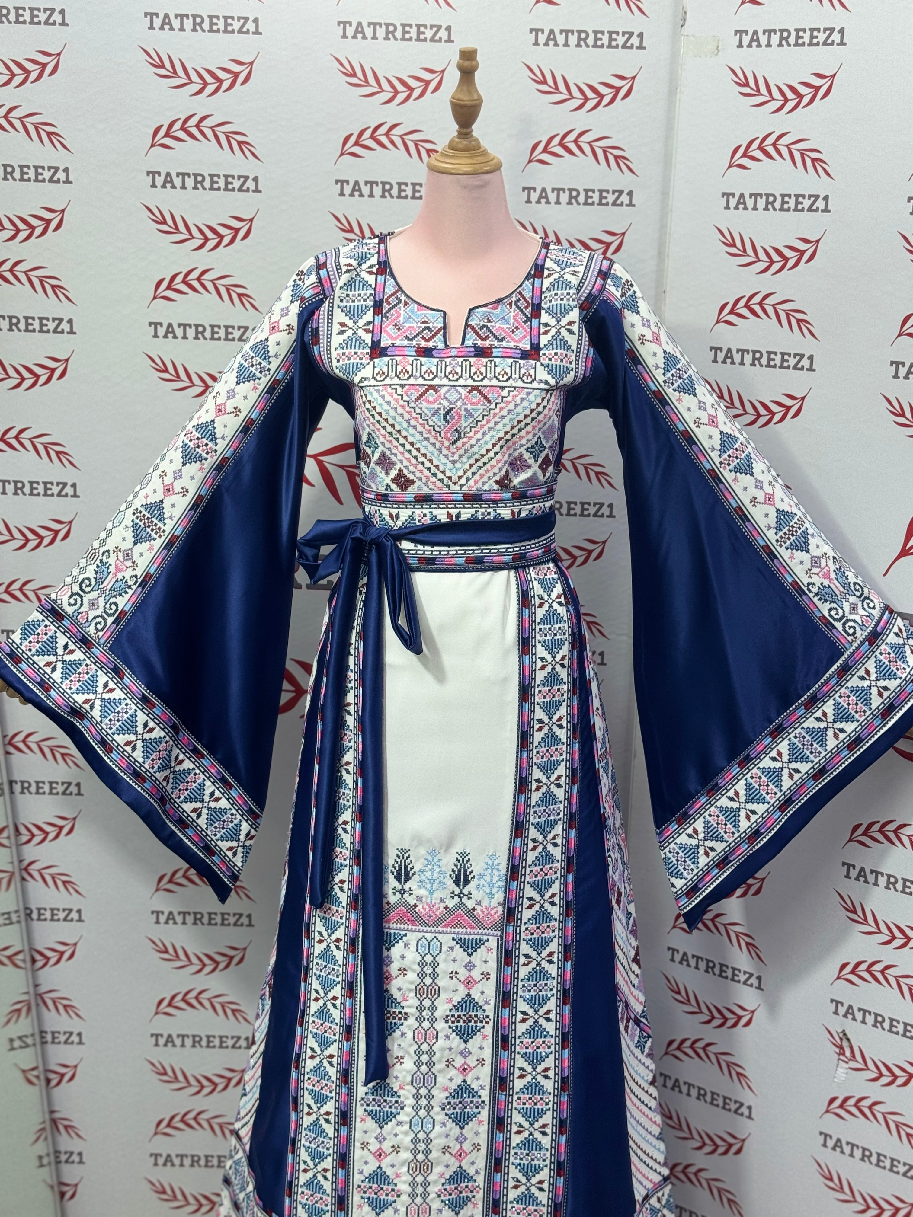 Dark Blue Embroidery Traditional Palestinian Thobe Machine Made