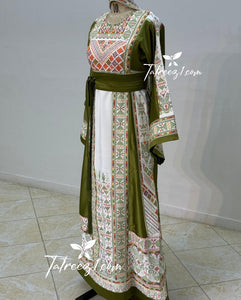 With Reversable Belt Green Astonishing Palstainen Embroidery Traditional Long Thoub With Matching Headpiece