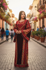 Charger l'image dans la galerie, Maroon Velvet embellished with intricate Qasab (metallic) embroidery.
