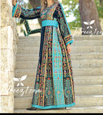 Charger l&#39;image dans la galerie, Turquoise Velvet Malacca Embroidered Palestinian Fellahi Thobe
