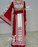 Load image into Gallery viewer, With Reversable Belt Red  Astonishing Palstainen Embroidery Traditional Long Thoub With Matching Headpiece
