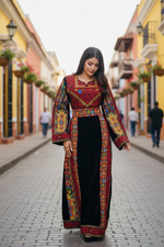 Load image into Gallery viewer, Black Velvet embellished with intricate Qasab (metallic) embroidery.
