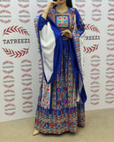 Blue Embroidered Palestinian Thobe with Wide Sleeves and Belt
