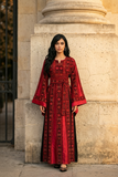 Red Front Embroidery Silk Dress