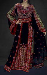 Load image into Gallery viewer, Black &amp; Red Thoub with Stone Embroidery and Overskirt
