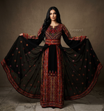 Black & Red Thoub with Stone Embroidery and Overskirt