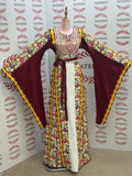 Floral Embroidered Palestinian White Thobe with Wide Sleeve