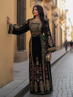 Load image into Gallery viewer, Midnight Velvet Malacca Embroidered Palestinian Fellahi Thobe
