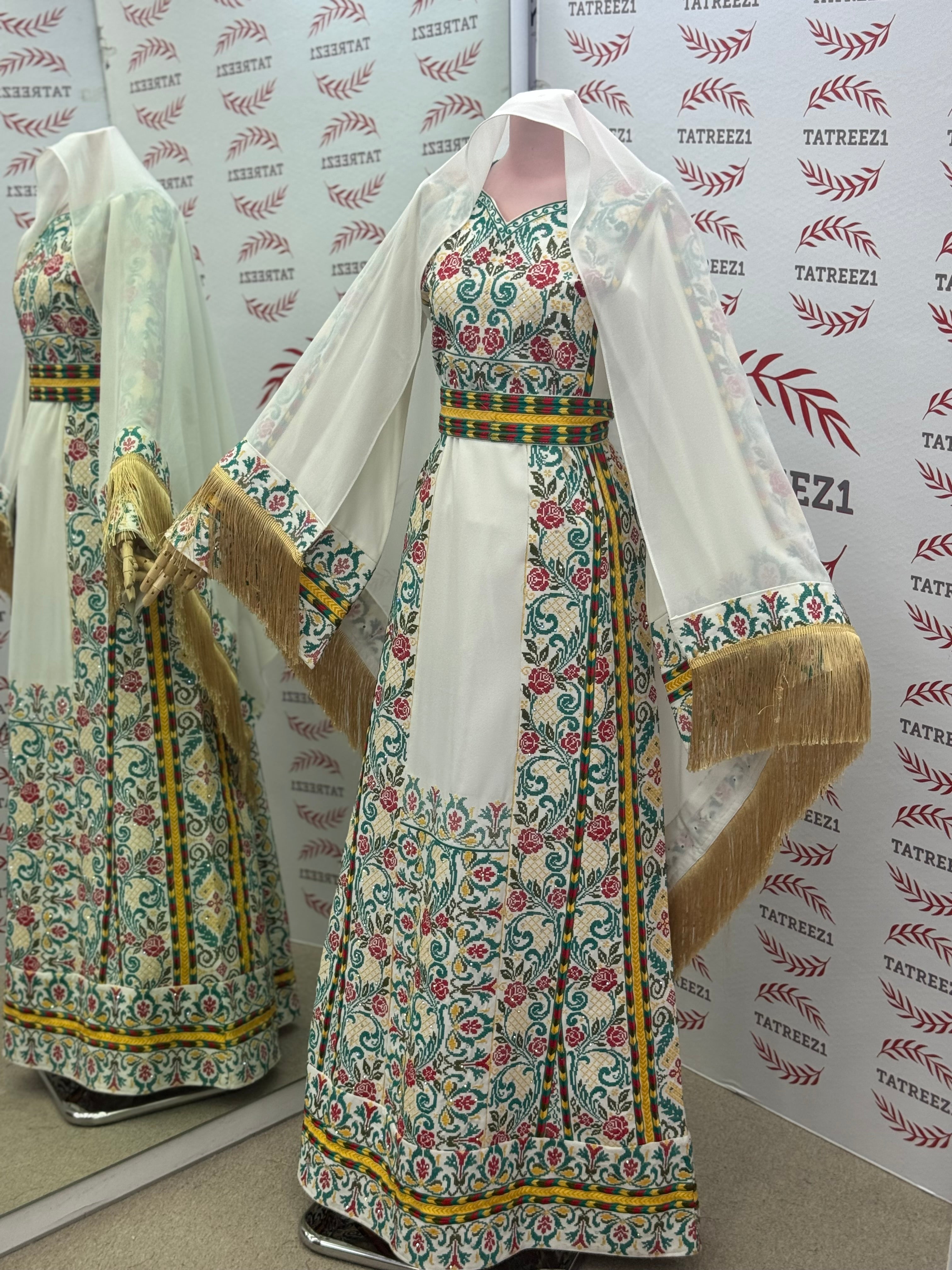 The Saffron Bloom Thobe Paired with the Matching Heritage Shawl