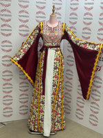 Load image into Gallery viewer, Floral Embroidered Palestinian Thobe with Wide Sleeves and Belt
