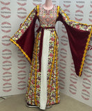 Floral Embroidered Palestinian White Thobe with Wide Sleeve