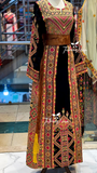 Black Color/ Gold Embroidered Palestinian Fellahi Thobe With Kashmir belt