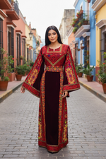 Charger l'image dans la galerie, Maroon Velvet embellished with intricate Qasab (metallic) embroidery.
