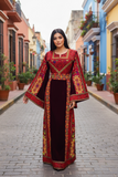 Maroon Velvet embellished with intricate Qasab (metallic) embroidery.