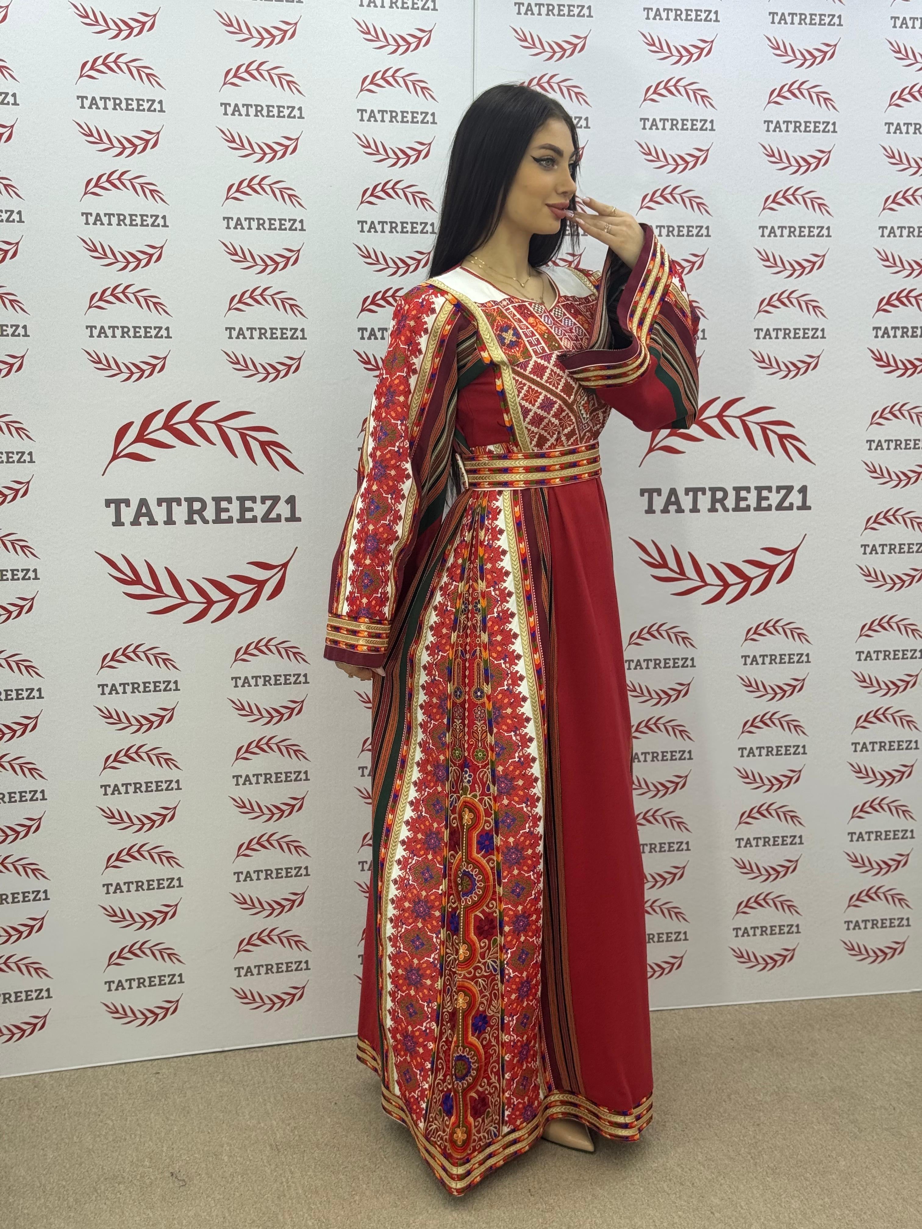Majdalway Maroon  Embroidered Palestinian Fellahi Thobe