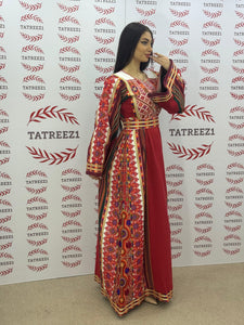 Majdalway Maroon  Embroidered Palestinian Fellahi Thobe