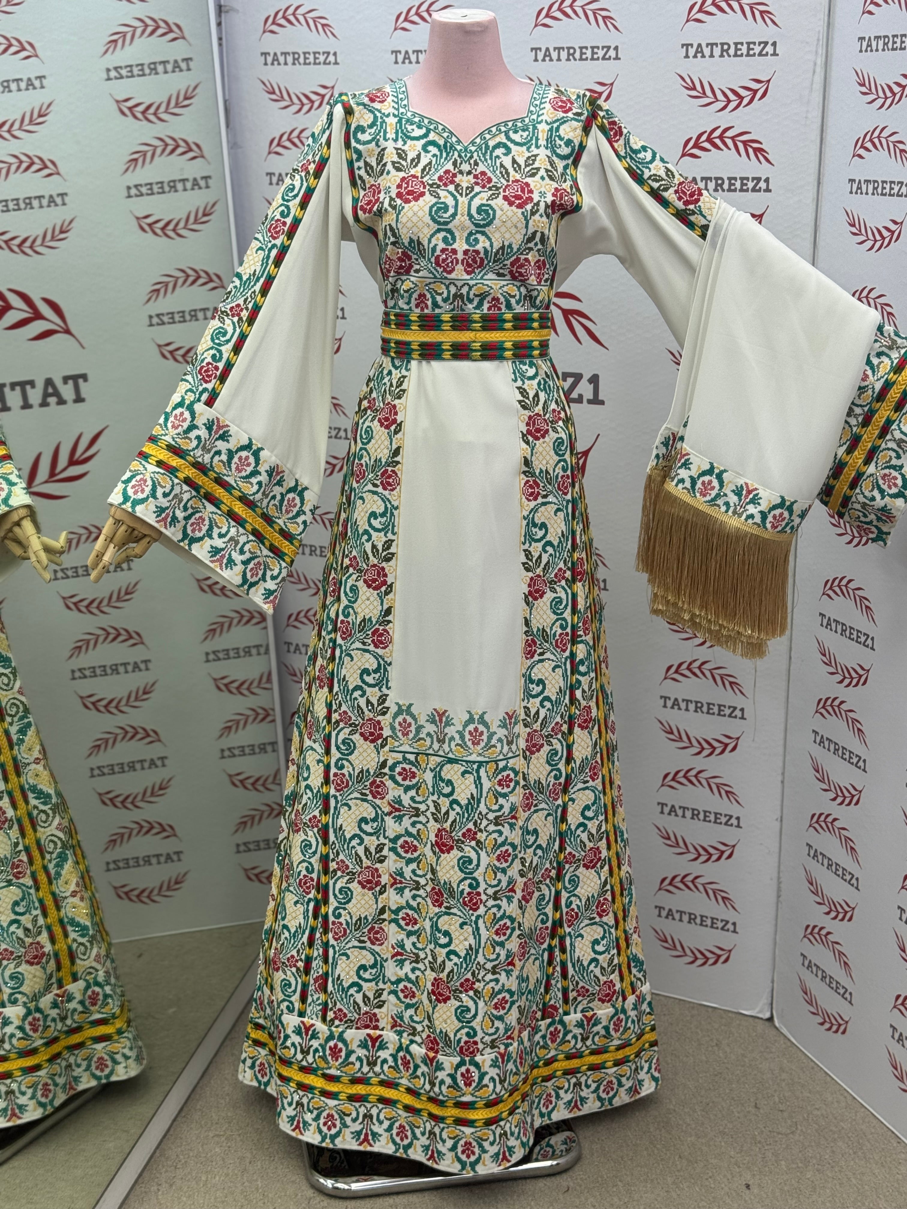 The Saffron Bloom Thobe Paired with the Matching Heritage Shawl