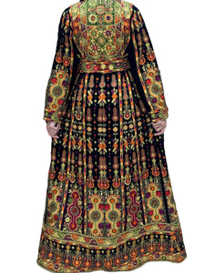 Multicolor Kafton Black With Orange Embroidered Palestinian Fellahi Thobe