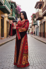 Charger l'image dans la galerie, Maroon Velvet embellished with intricate Qasab (metallic) embroidery.
