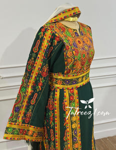 Traditional Palestinian Thobe – Royal Forest Green | Full Set with Headscarf