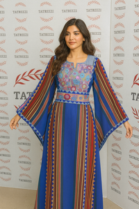 Blue Majdalway Embroidered Palestinian Fellahi Thobe