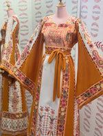 Load image into Gallery viewer, Yellow &amp; White  Palestinian Tatreez Thobe Heritage Elegance Embroidered Dress
