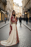 Bridal Embroidered Palestinian Fellahi Thobe With Matching Headpiece & overskirt