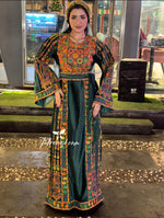 Load image into Gallery viewer, Silk Light Velvet Traditional Embroidered Green Dress With Matching Headpiece
