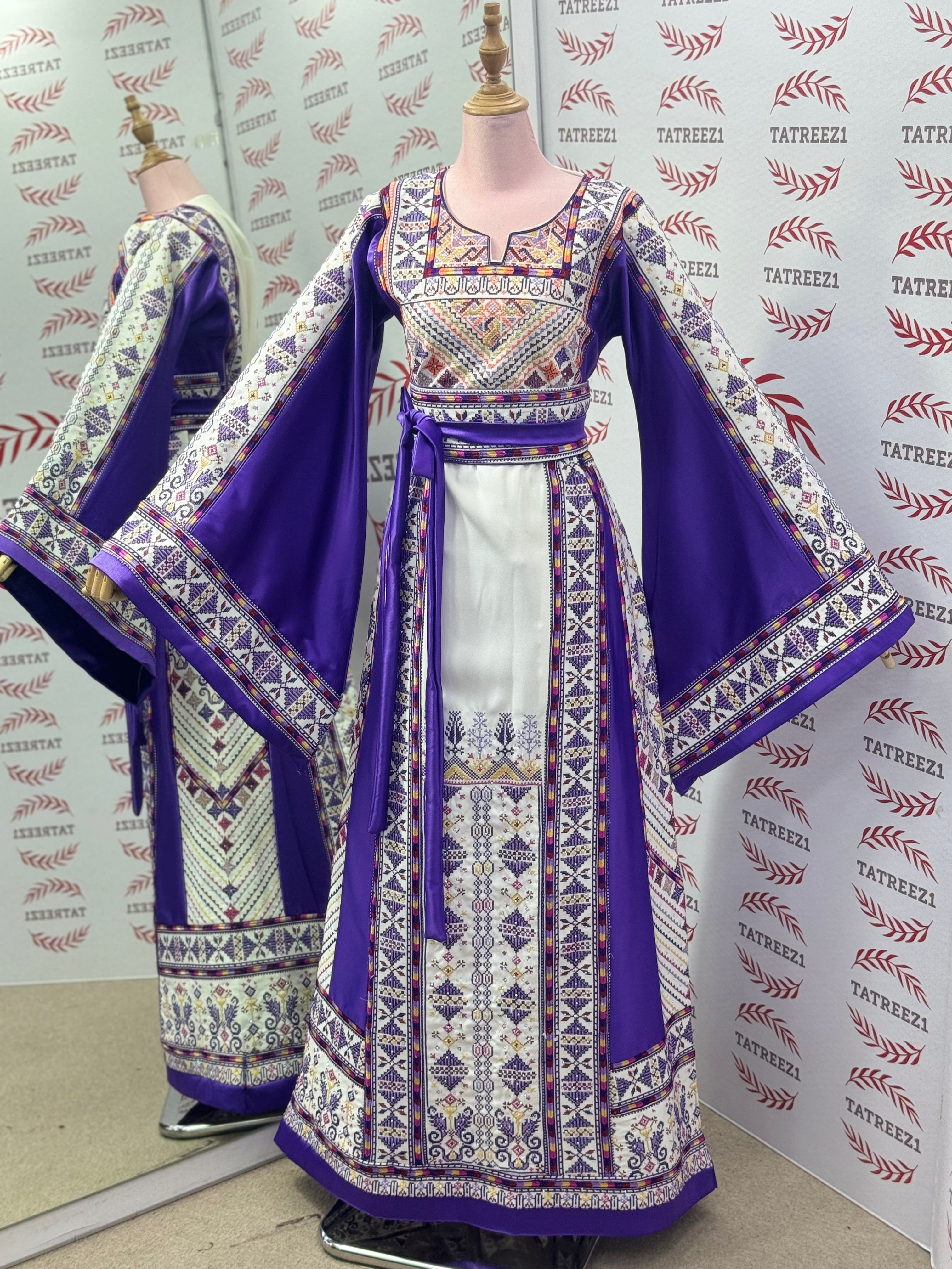 Purple Embroidery Traditional Palestinian Thobe Machine Made