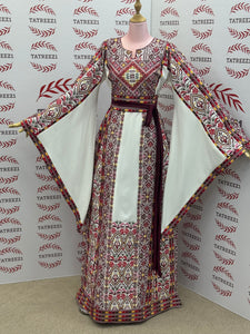 White Traditional Palestinian Thobe – Burgundy & Gold Elegance Embroidery