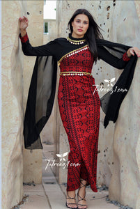 Red & Black Simple Elegant Embroidered Dress