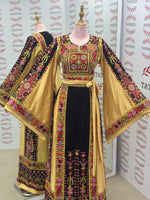 Load image into Gallery viewer, Luxury Embroidery  Golden Traditional Palestinian Thobe Machine Made
