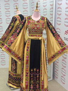 Luxury Embroidery  Golden Traditional Palestinian Thobe Machine Made