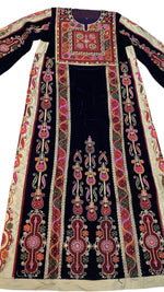 Charger l&#39;image dans la galerie, Dark Purple Velvet Malacca Embroidered Palestinian Fellahi Thobe
