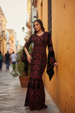 Luxury Mermaid Black/ Red Embroidery Velvet Thoub